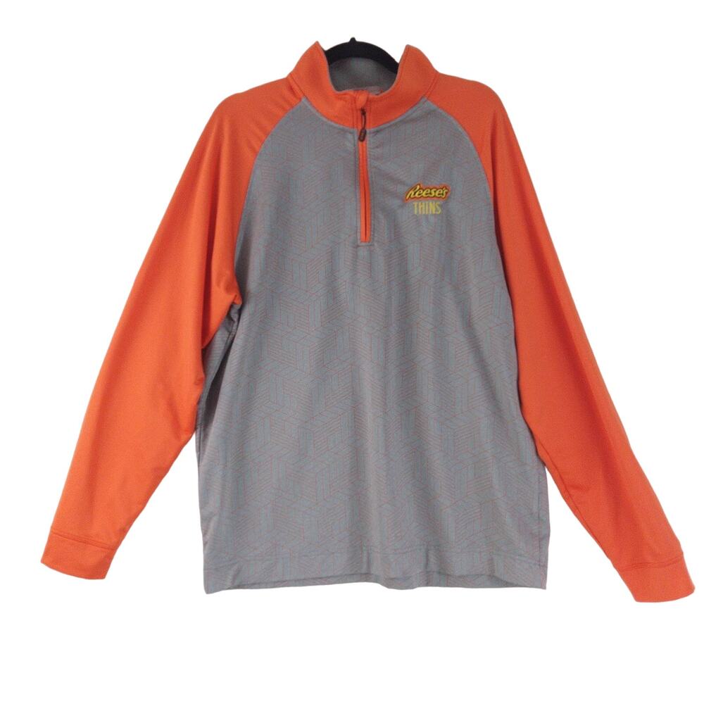 C-BUK Men's 1/4 Zip Jacket Size Large Gray Orange Reese's Thins Logo